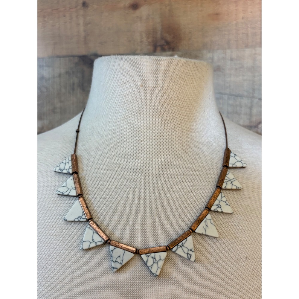 Faux Marble Triangle Bib Necklace Copper Tone Geometric Southwestern Boho